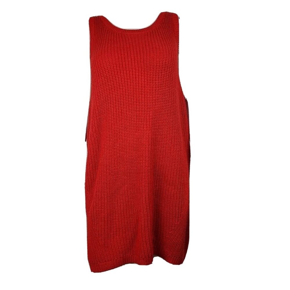 Ava & Viv Top Womens Plus Size 3X Solid All Red Open‎ Knit Sleeveless NWT New